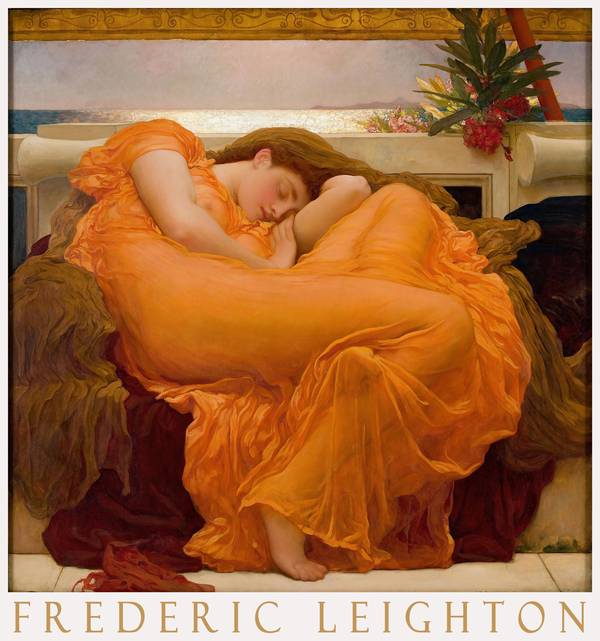 Lángoló június, preraffaelita nőalak - reprint, művészeti plakát Frederic Leighton  Festmény művészeti plakátja Női alak